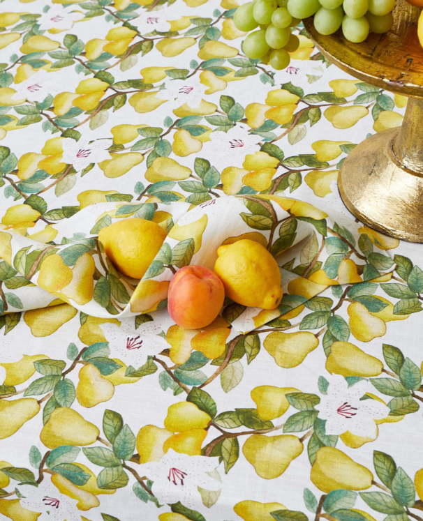 KIP & CO SUMMER LILY WHITE LINEN TABLECLOTH